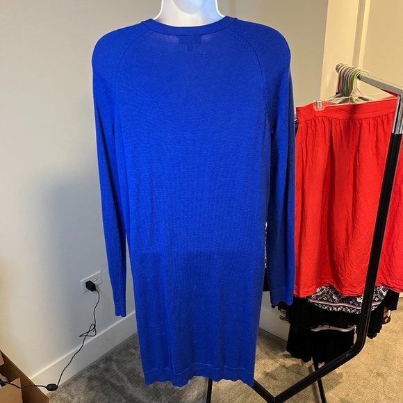 The Limited // Royal Blue Cerulean Long V-Neck Cardigan Tunic Sweater - Picture 3 of 7